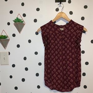 LOFT| Maroon floral sleeveless blouse size x-small